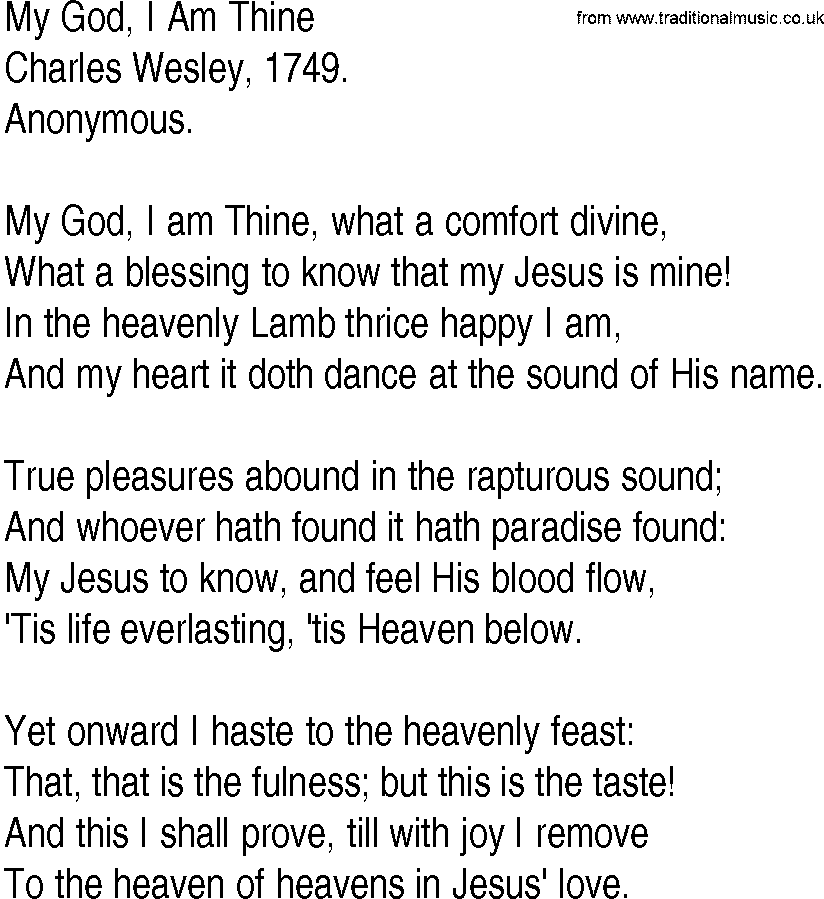 Hymn and Gospel Song: My God, I Am Thine by Charles Wesley lyrics