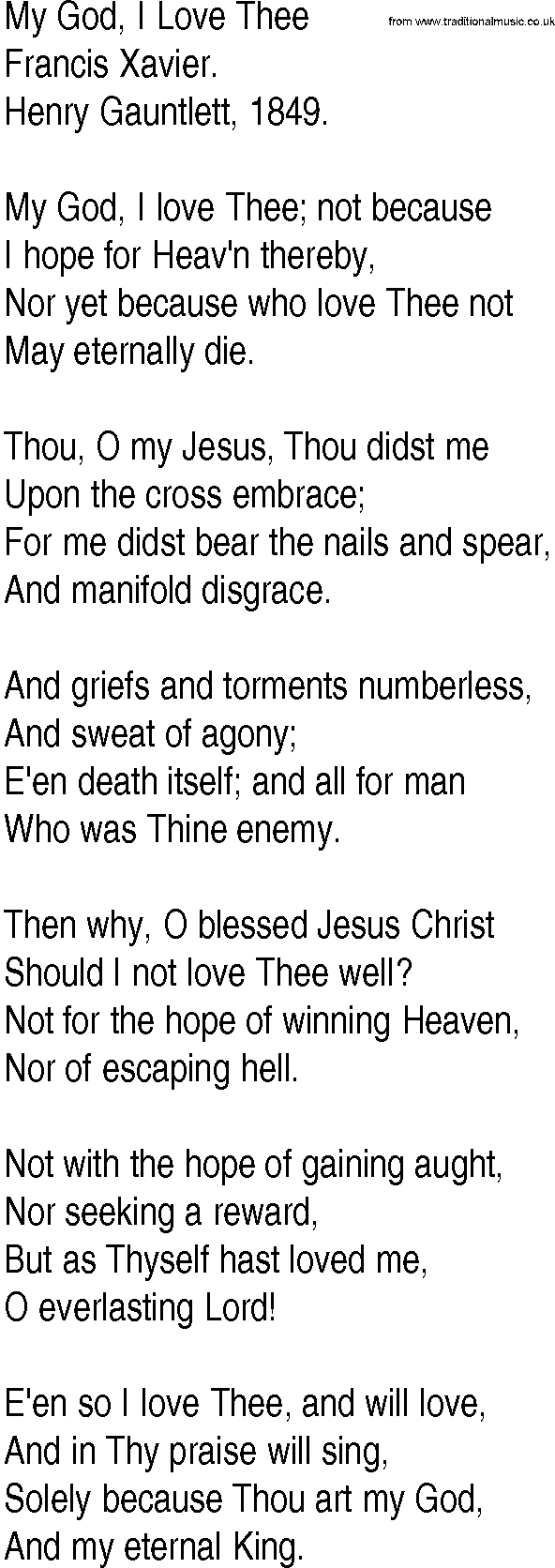 Hymn and Gospel Song: My God, I Love Thee by Francis Xavier lyrics