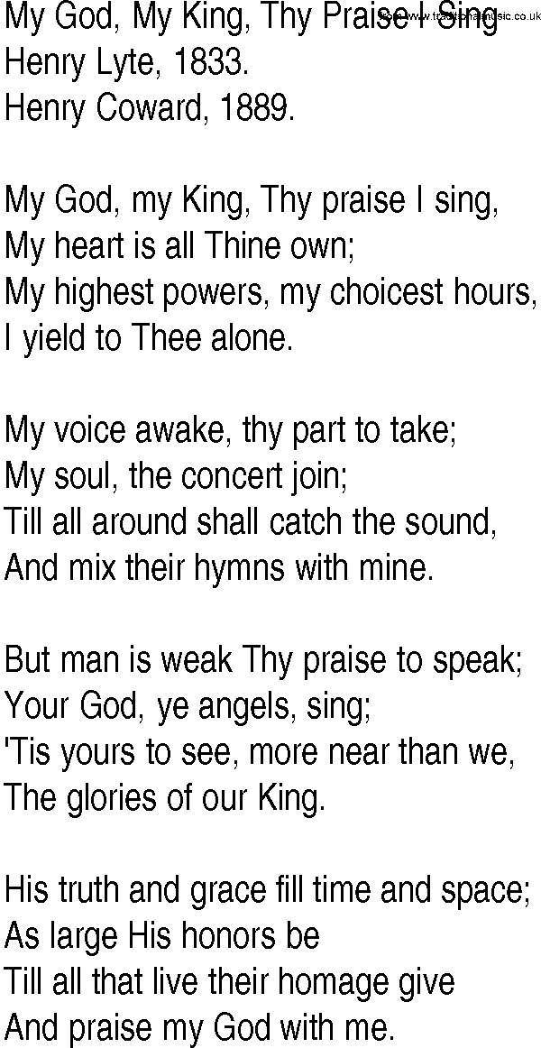 Hymn and Gospel Song: My God, My King, Thy Praise I Sing by Henry Lyte lyrics