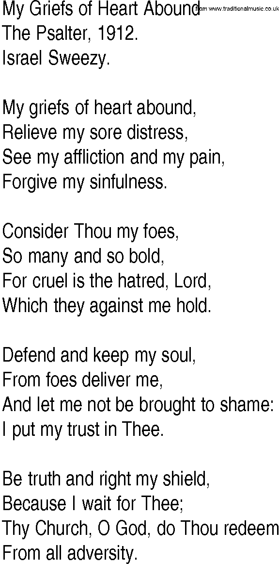 Hymn and Gospel Song: My Griefs of Heart Abound by The Psalter lyrics