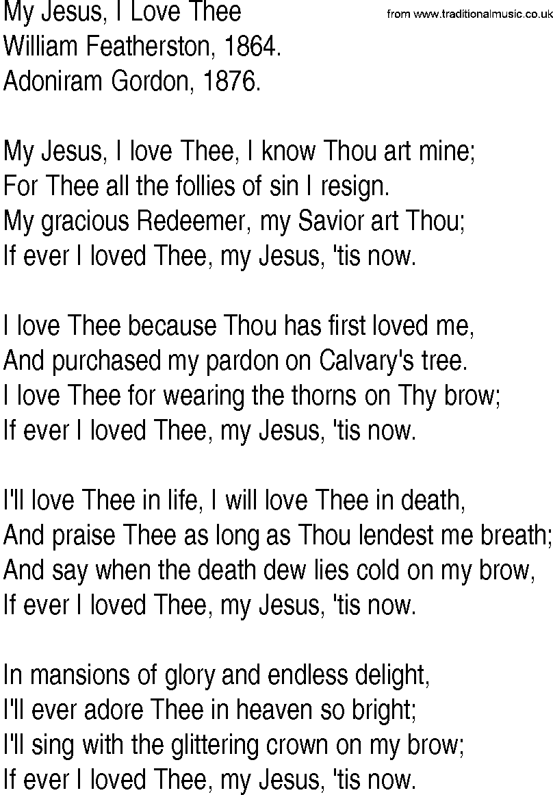 Hymn and Gospel Song: My Jesus, I Love Thee by William Featherston lyrics