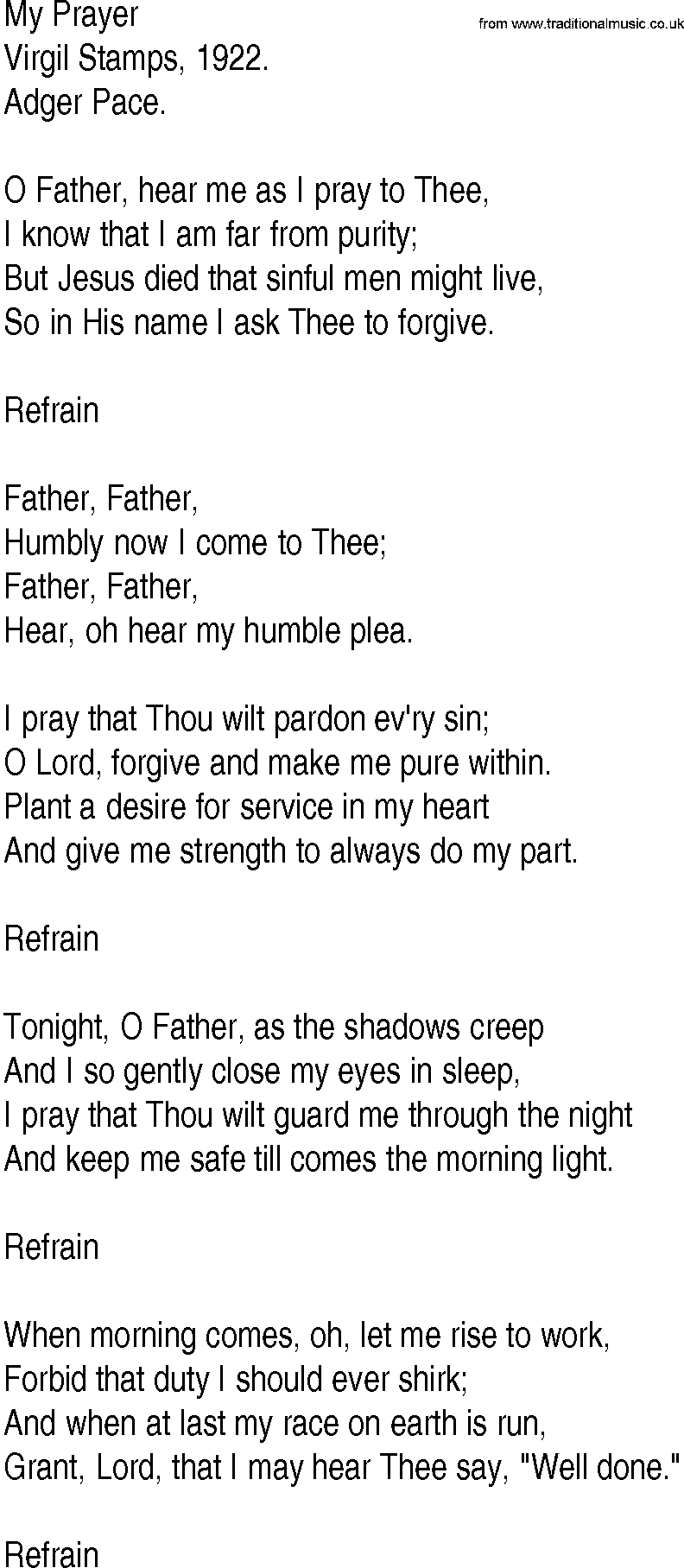 Hymn and Gospel Song: My Prayer by Virgil Stamps lyrics