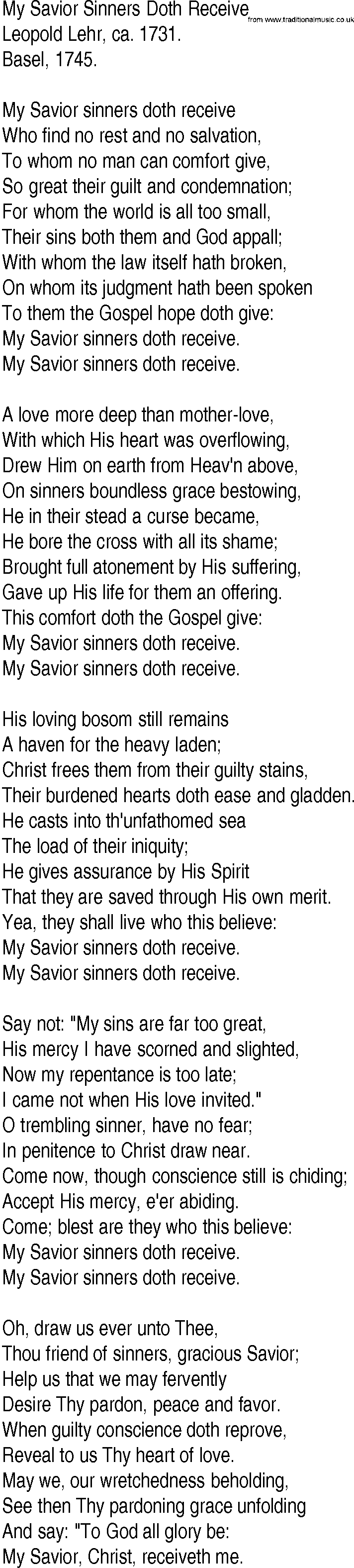 Hymn and Gospel Song: My Savior Sinners Doth Receive by Leopold Lehr ca lyrics