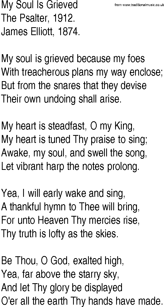 Hymn and Gospel Song: My Soul Is Grieved by The Psalter lyrics