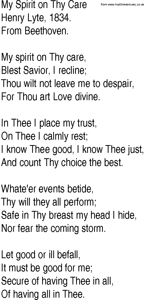 Hymn and Gospel Song: My Spirit on Thy Care by Henry Lyte lyrics