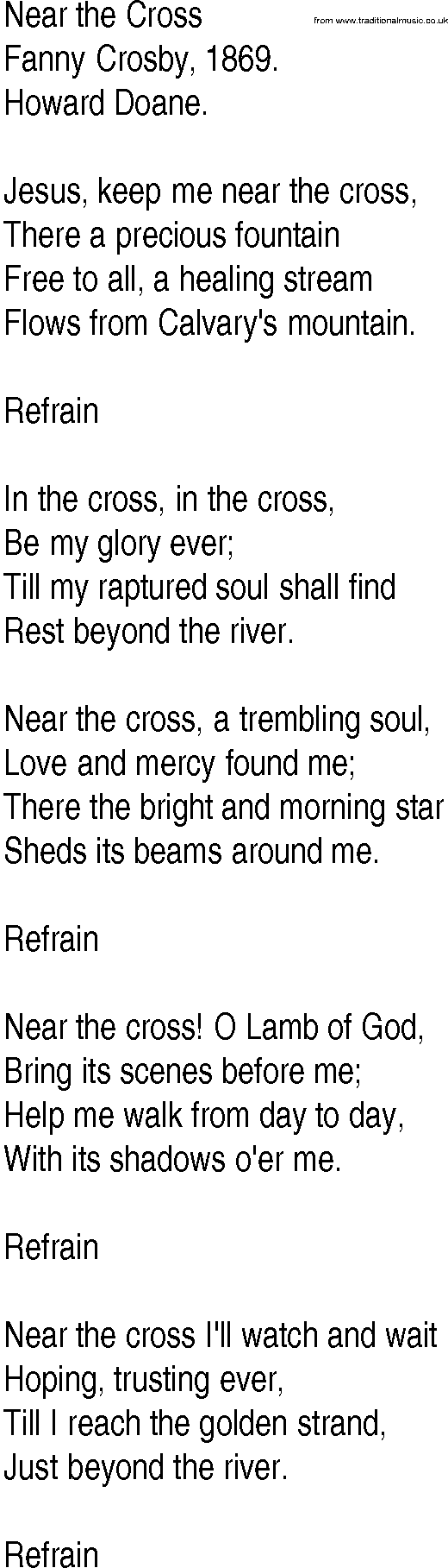 Hymn and Gospel Song: Near the Cross by Fanny Crosby lyrics