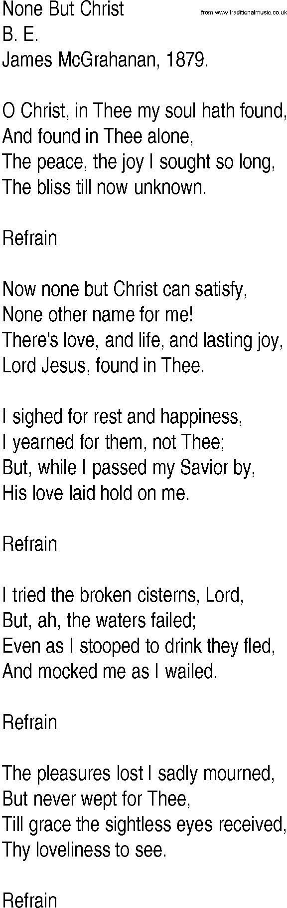 Hymn and Gospel Song: None But Christ by B E lyrics