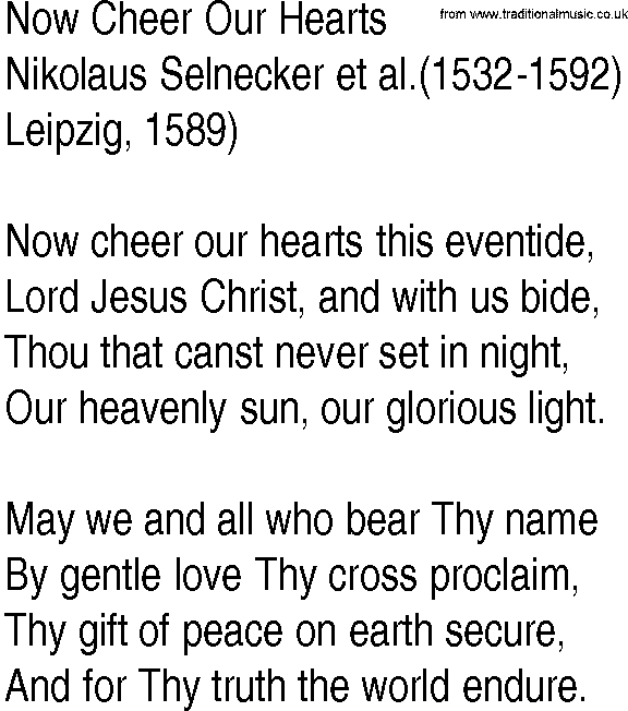 Hymn and Gospel Song: Now Cheer Our Hearts by Nikolaus Selnecker et al lyrics