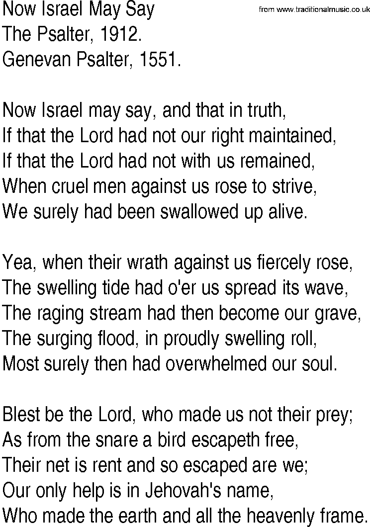 Hymn and Gospel Song: Now Israel May Say by The Psalter lyrics
