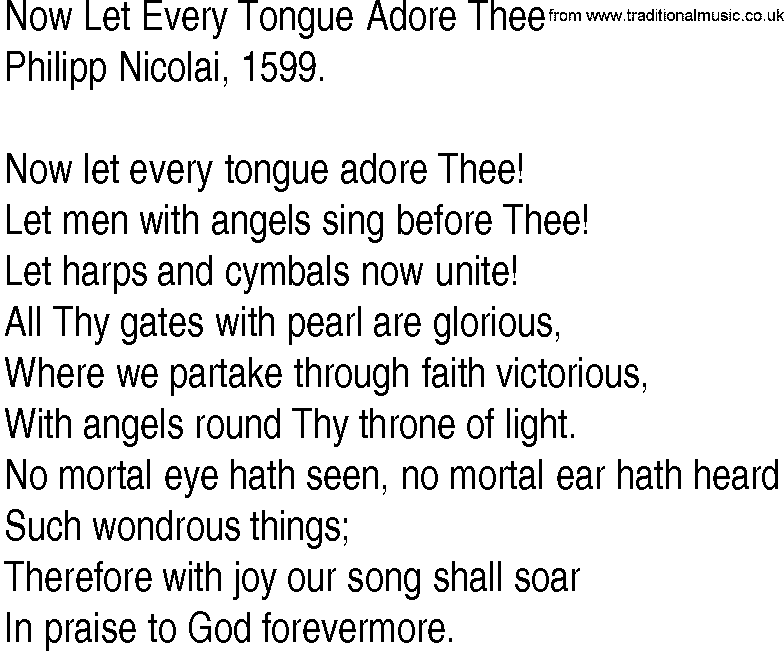 Hymn and Gospel Song: Now Let Every Tongue Adore Thee by Philipp Nicolai lyrics