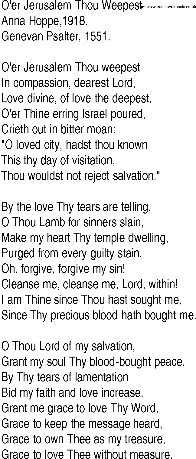 Hymn and Gospel Song: O'er Jerusalem Thou Weepest by Anna Hoppe lyrics