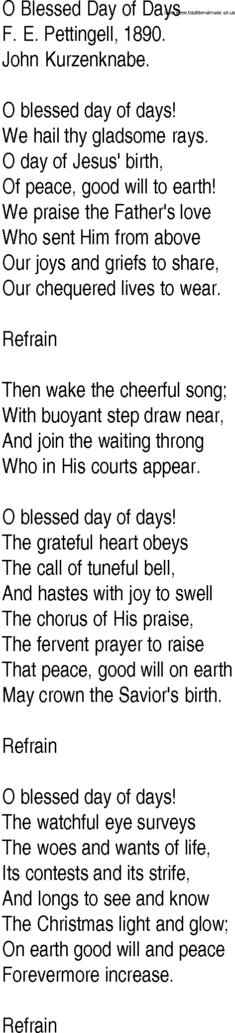 Hymn and Gospel Song: O Blessed Day of Days by F E Pettingell lyrics