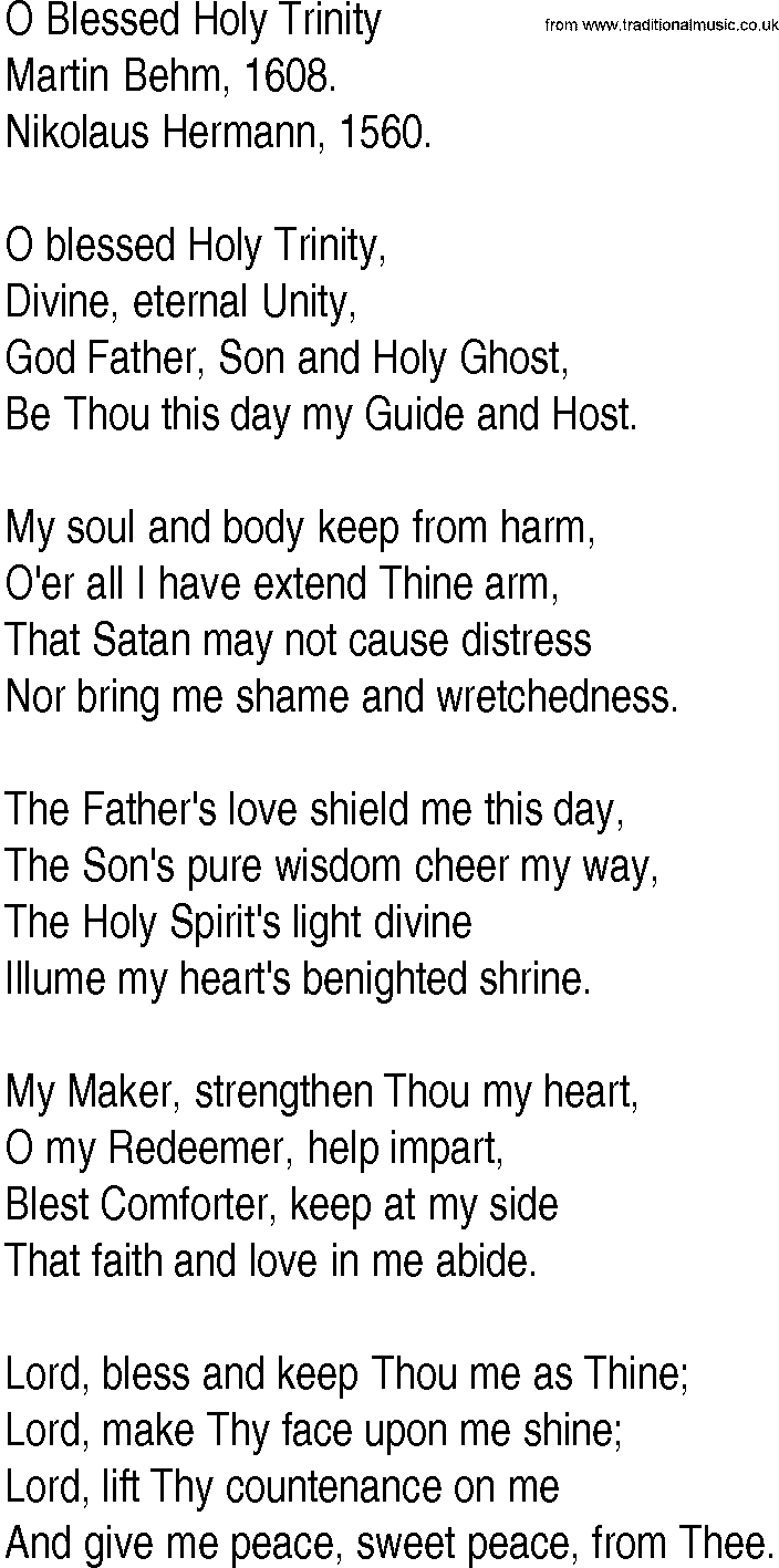 Hymn and Gospel Song: O Blessed Holy Trinity by Martin Behm lyrics