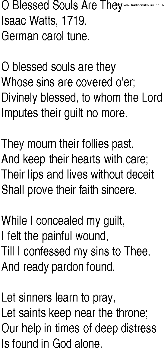Hymn and Gospel Song: O Blessed Souls Are They by Isaac Watts lyrics