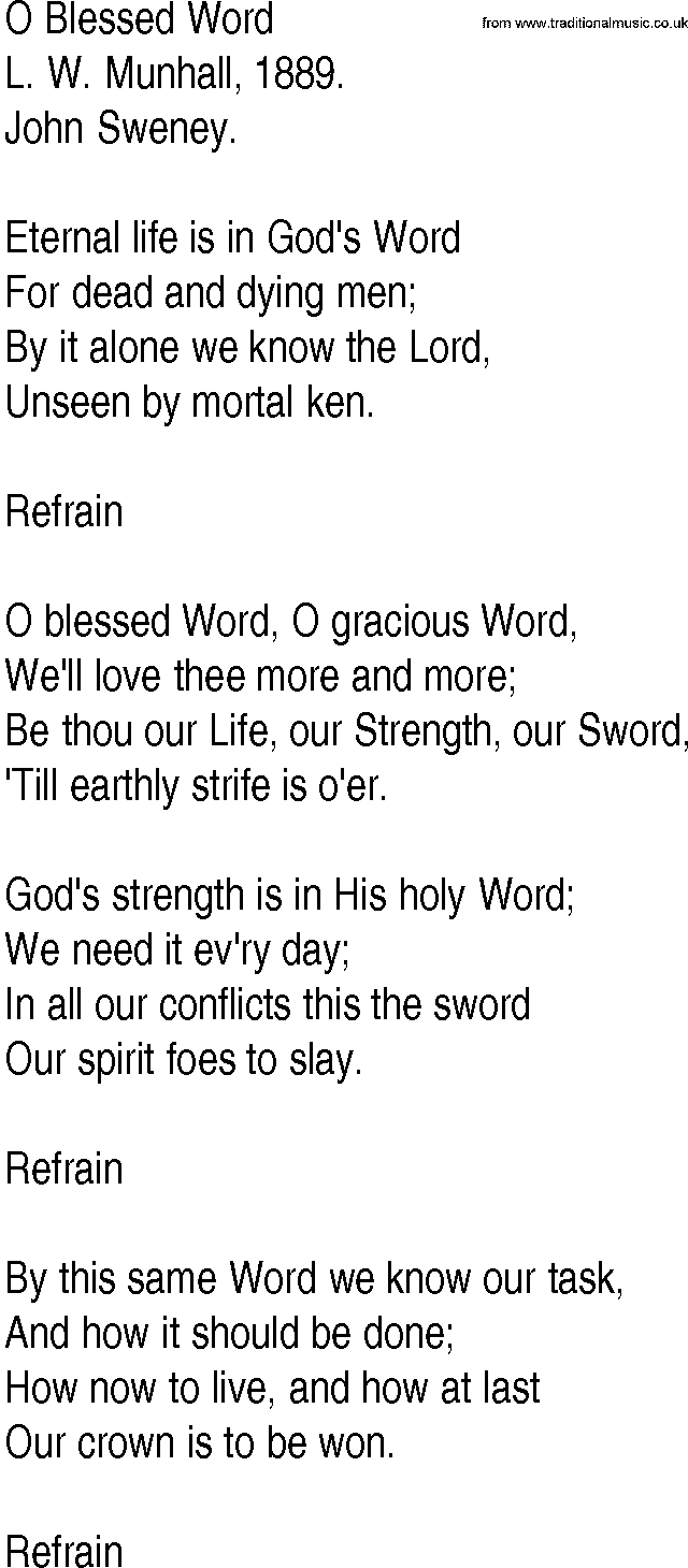 Hymn and Gospel Song: O Blessed Word by L W Munhall lyrics
