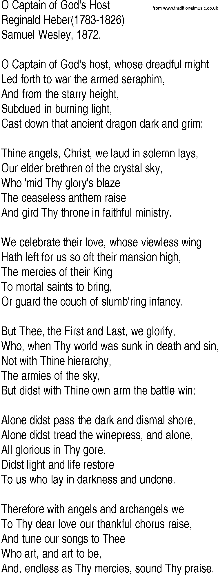 Hymn and Gospel Song: O Captain of God's Host by Reginald Heber lyrics