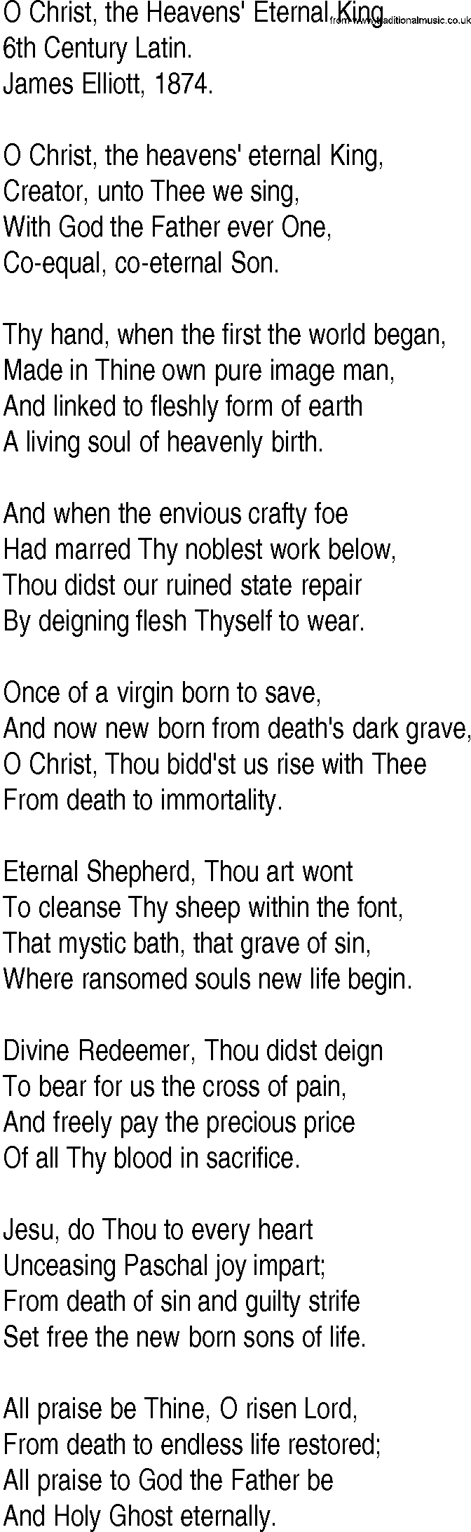 Hymn and Gospel Song: O Christ, the Heavens' Eternal King by th Century Latin lyrics
