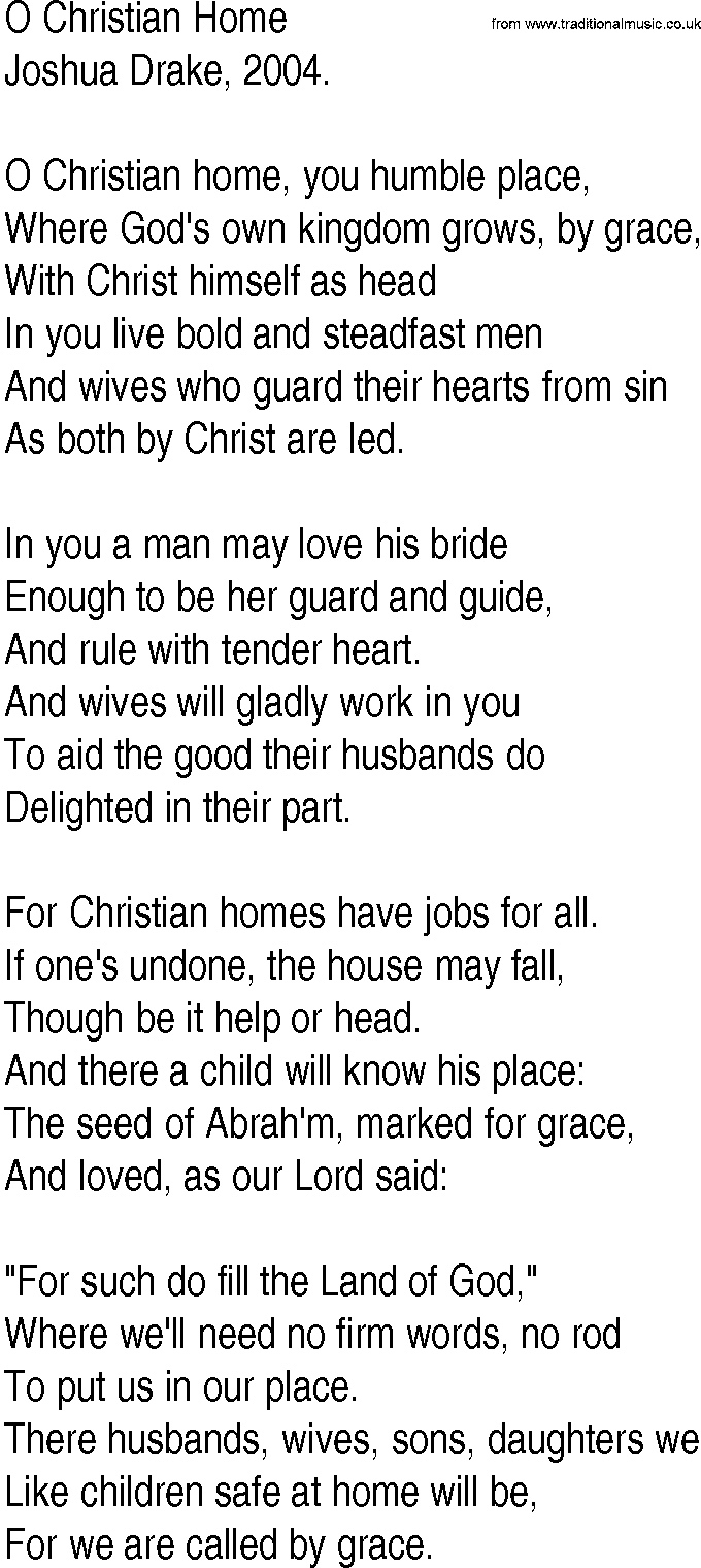 Hymn and Gospel Song: O Christian Home by Joshua Drake lyrics