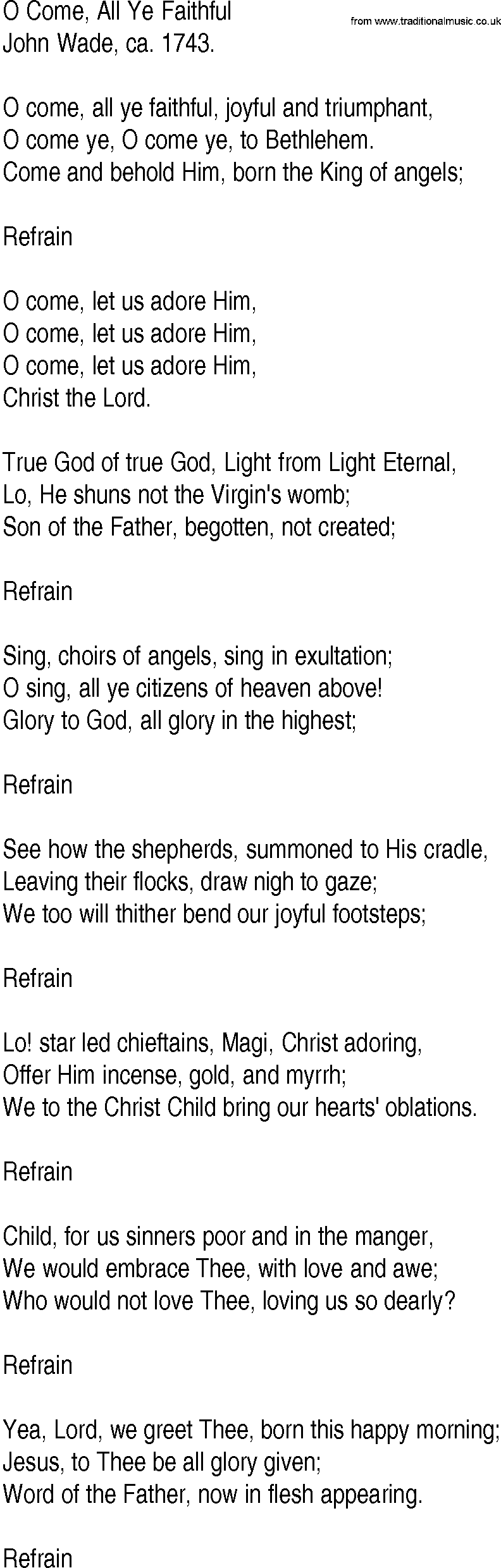 Hymn and Gospel Song: O Come, All Ye Faithful by John Wade ca lyrics
