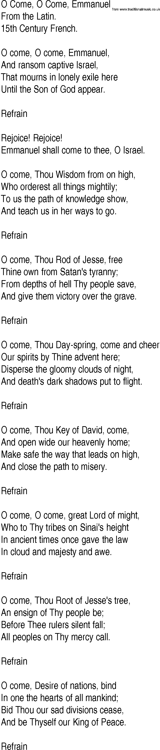 Hymn and Gospel Song: O Come, O Come, Emmanuel by From the Latin lyrics
