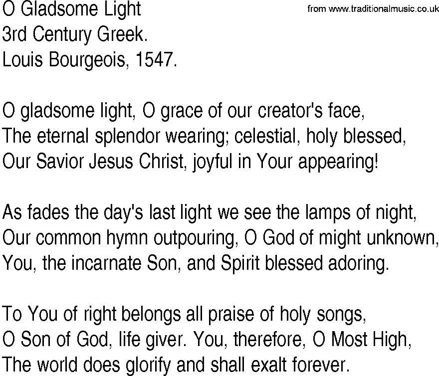 Hymn and Gospel Song: O Gladsome Light by Greek lyrics