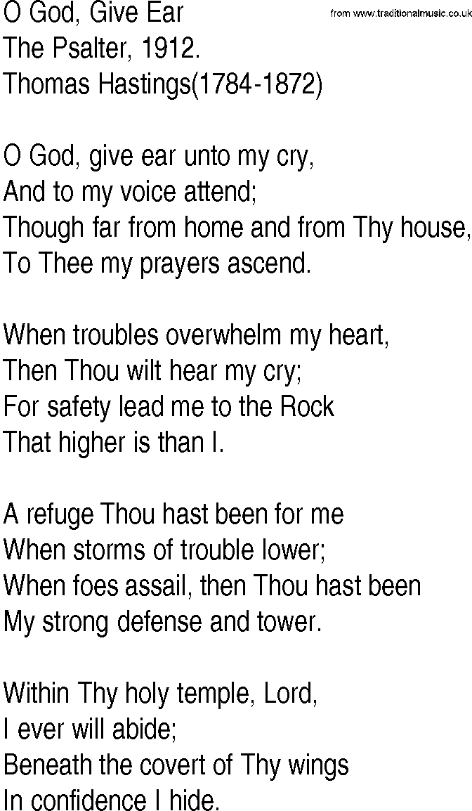 Hymn and Gospel Song: O God, Give Ear by The Psalter lyrics