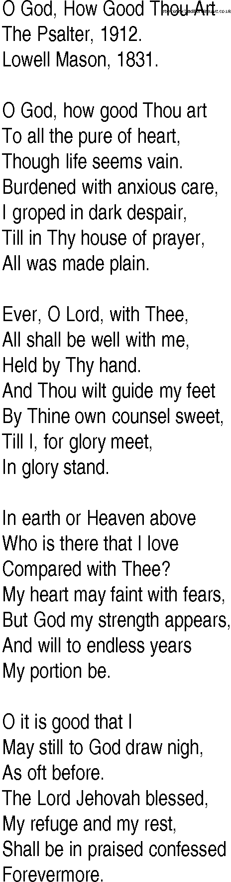 Hymn and Gospel Song: O God, How Good Thou Art by The Psalter lyrics