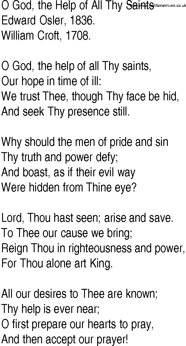 Hymn and Gospel Song: O God, the Help of All Thy Saints by Edward Osler lyrics
