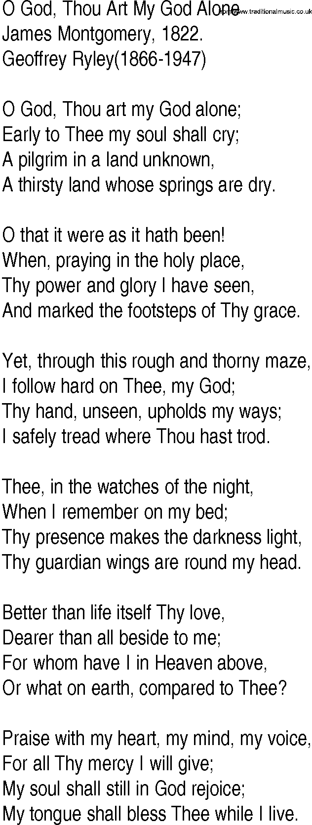 Hymn and Gospel Song: O God, Thou Art My God Alone by James Montgomery lyrics