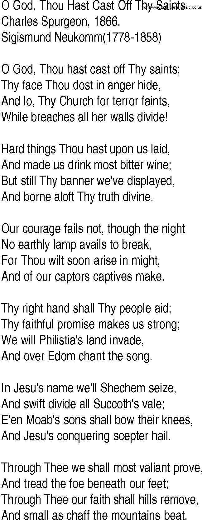 Hymn and Gospel Song: O God, Thou Hast Cast Off Thy Saints by Charles Spurgeon lyrics