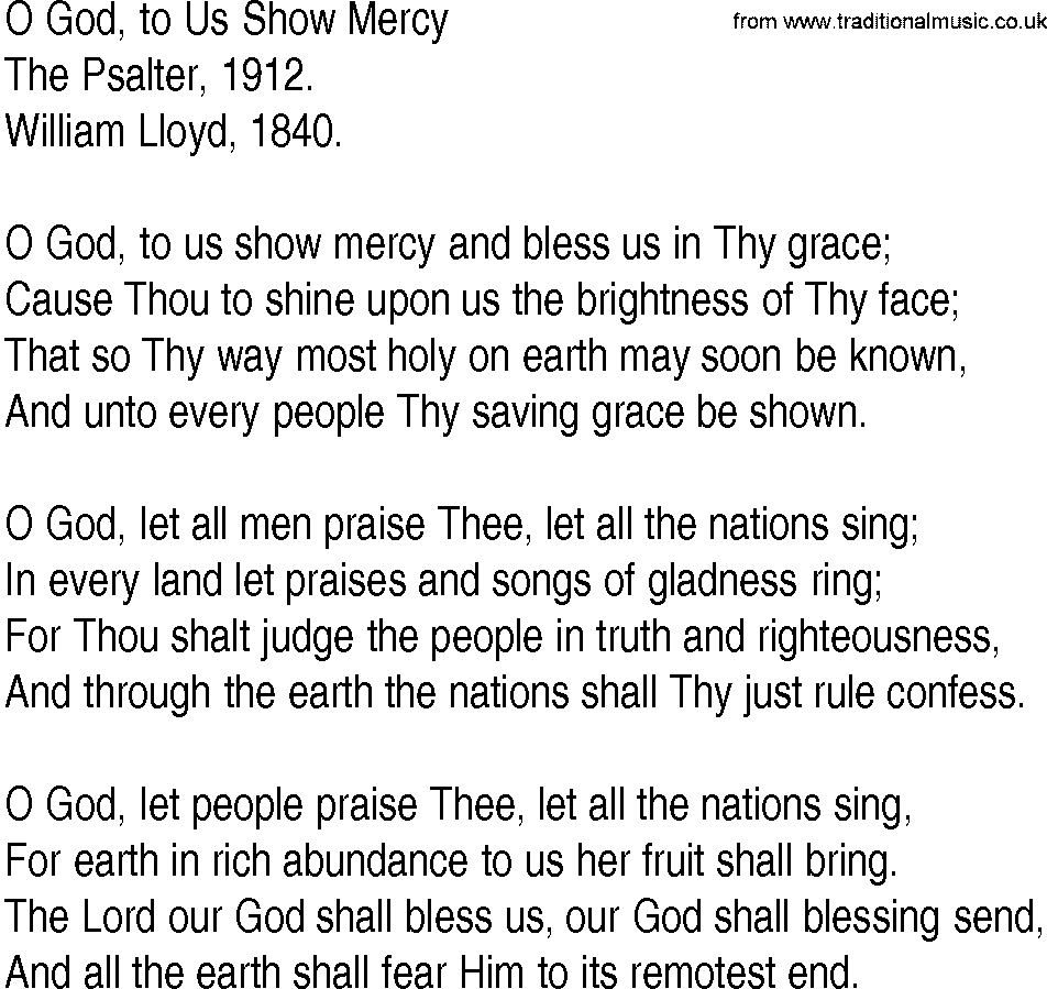 Hymn and Gospel Song: O God, to Us Show Mercy by The Psalter lyrics
