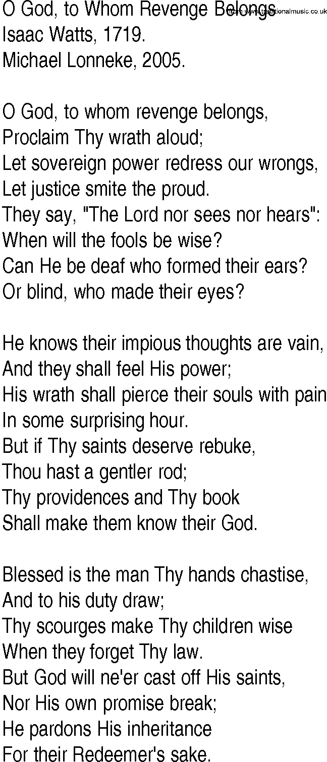 Hymn and Gospel Song: O God, to Whom Revenge Belongs by Isaac Watts lyrics