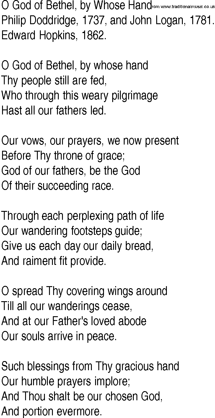 Hymn and Gospel Song: O God of Bethel, by Whose Hand by Philip Doddridge  and John Logan lyrics