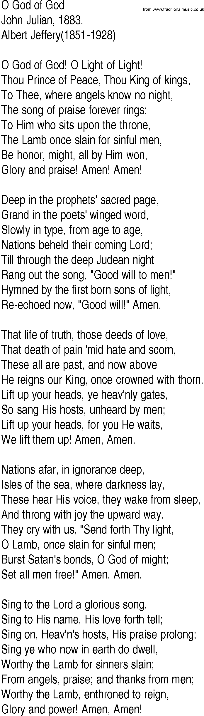 Hymn and Gospel Song: O God of God by John Julian lyrics