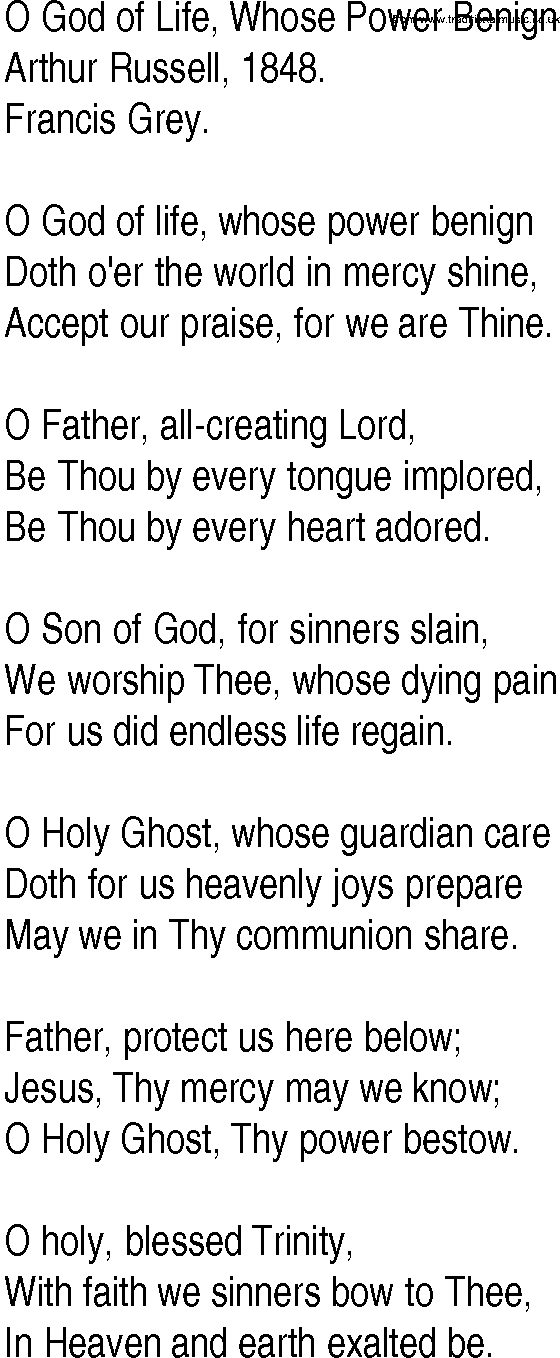 Hymn and Gospel Song: O God of Life, Whose Power Benign by Arthur Russell lyrics