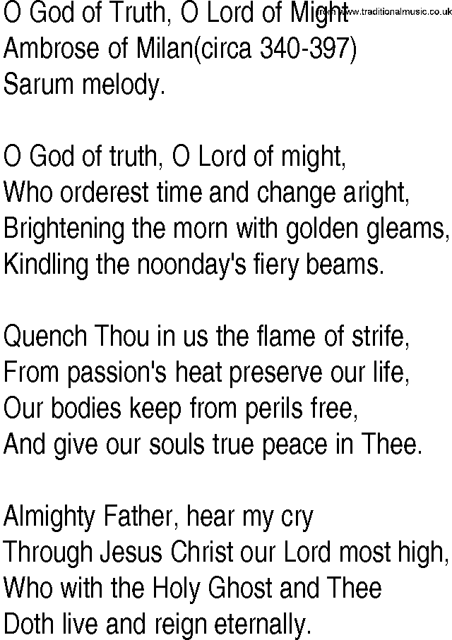 Hymn and Gospel Song: O God of Truth, O Lord of Might by Ambrose of Milancirca lyrics