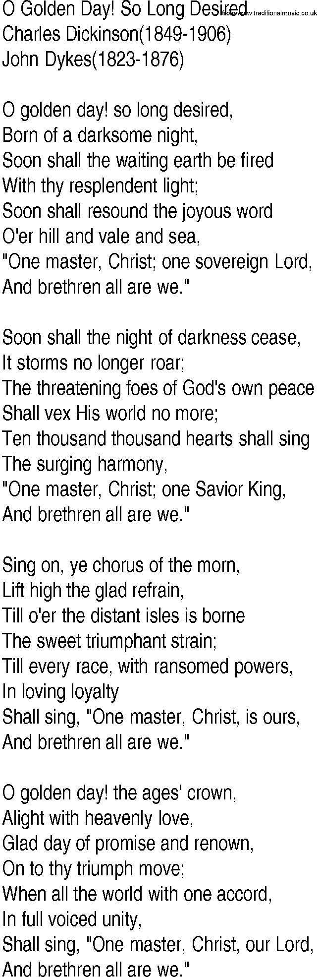 Hymn and Gospel Song: O Golden Day! So Long Desired by Charles Dickinson lyrics