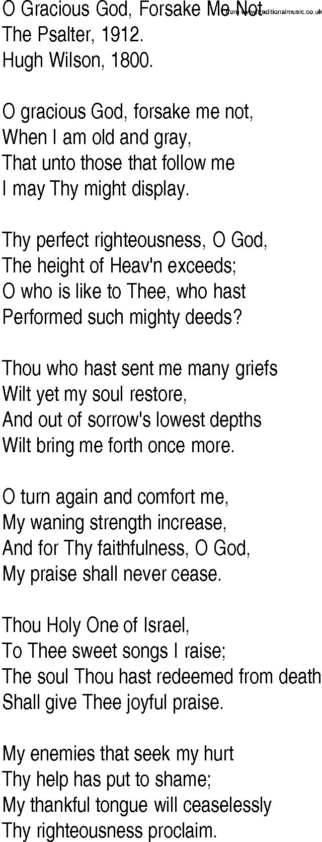 Hymn and Gospel Song: O Gracious God, Forsake Me Not by The Psalter lyrics