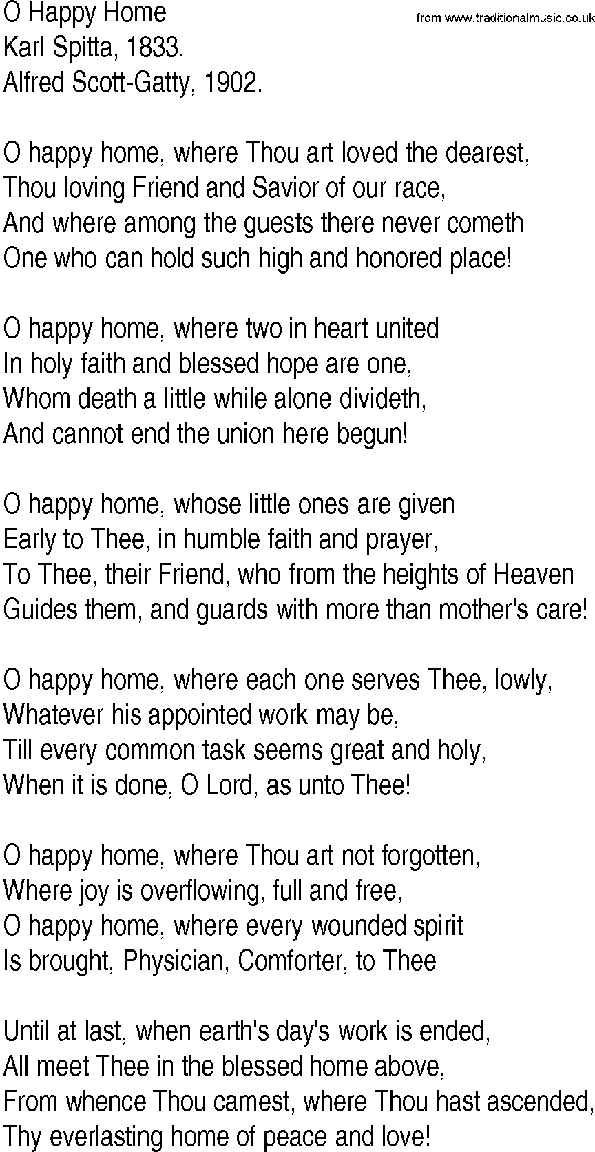 Hymn and Gospel Song: O Happy Home by Karl Spitta lyrics