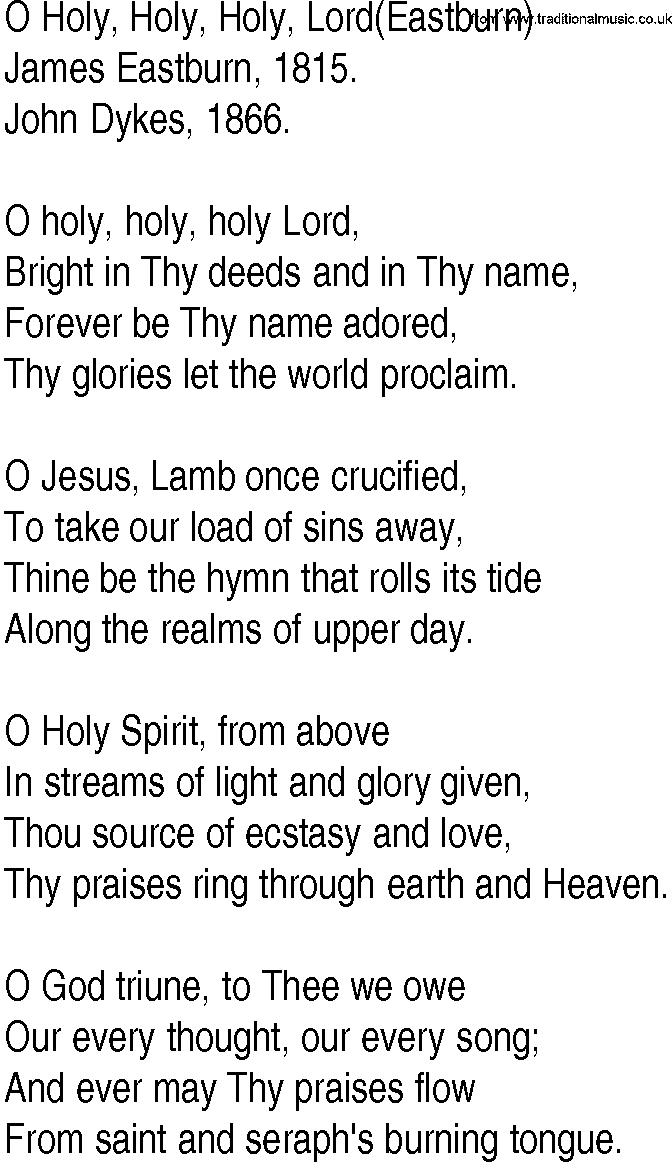 Hymn and Gospel Song: O Holy, Holy, Holy, Lord(Eastburn) by James Eastburn lyrics