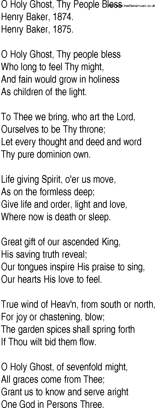 Hymn and Gospel Song: O Holy Ghost, Thy People Bless by Henry Baker lyrics