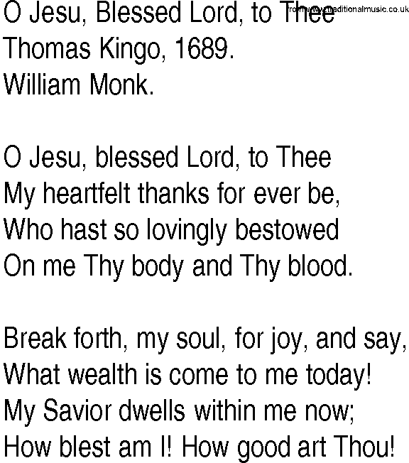 Hymn and Gospel Song: O Jesu, Blessed Lord, to Thee by Thomas Kingo lyrics