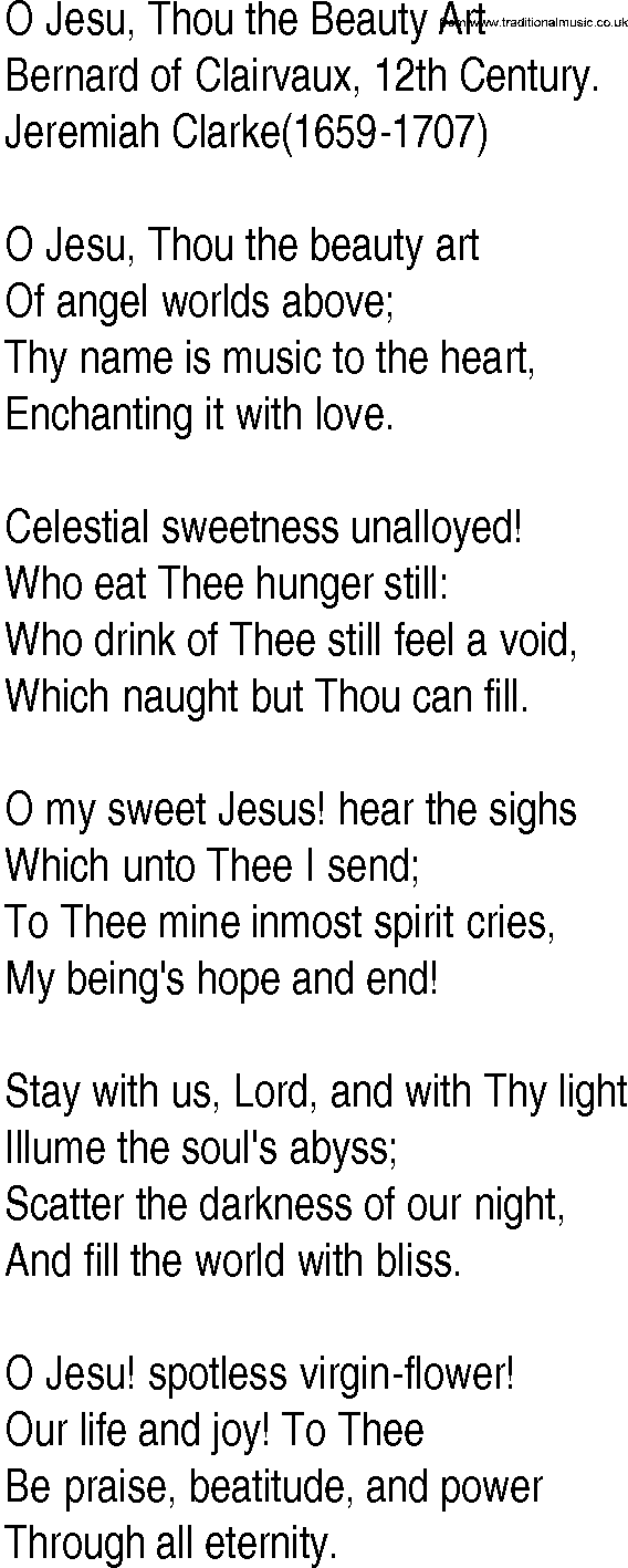 Hymn and Gospel Song: O Jesu, Thou the Beauty Art by Bernard of Clairvaux lyrics