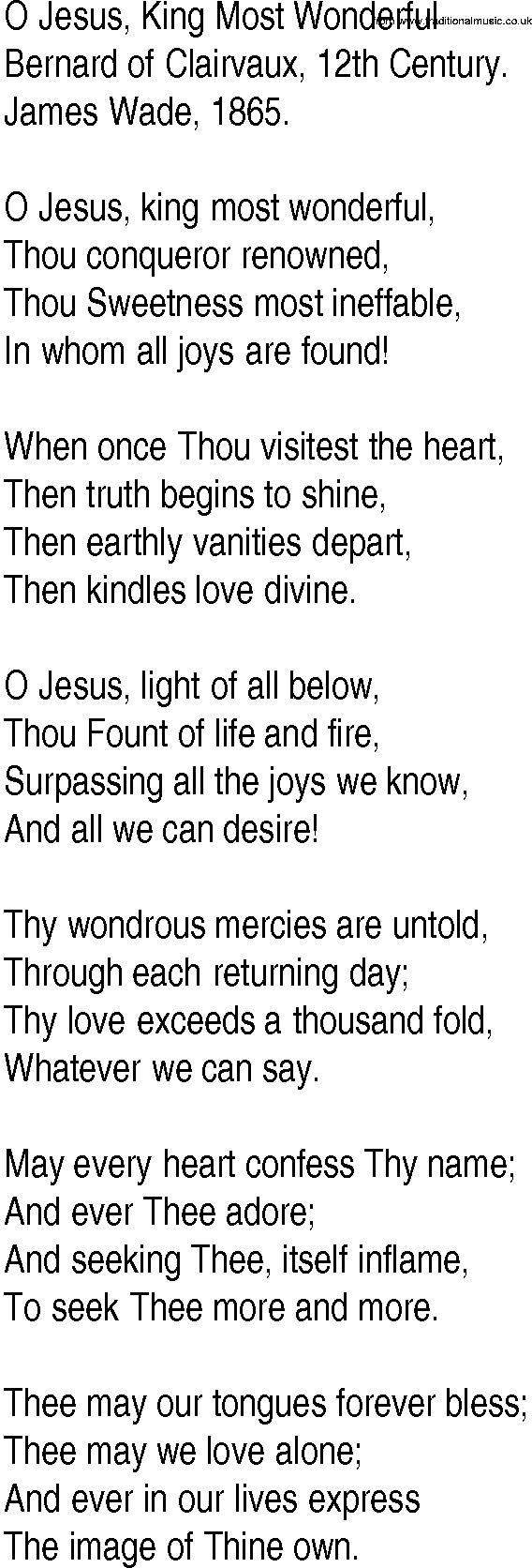 Hymn and Gospel Song: O Jesus, King Most Wonderful by Bernard of Clairvaux lyrics