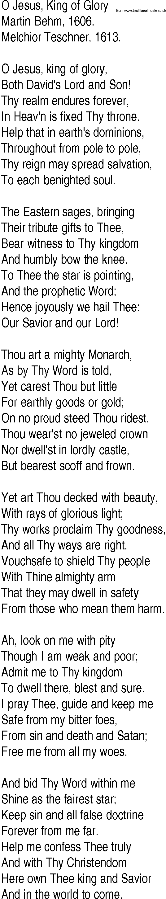 Hymn and Gospel Song: O Jesus, King of Glory by Martin Behm lyrics