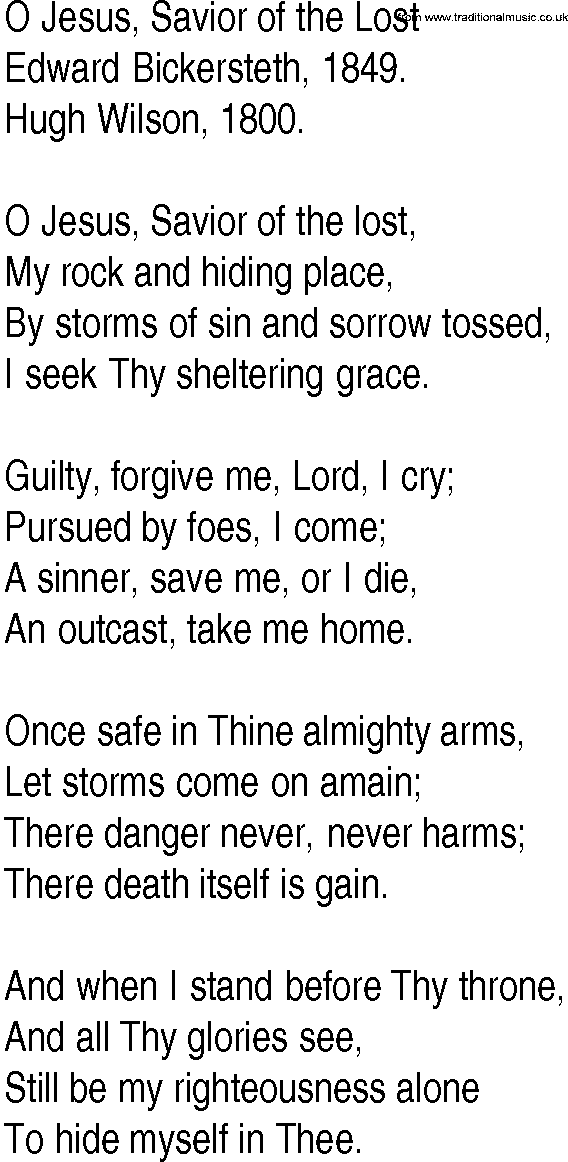 Hymn and Gospel Song: O Jesus, Savior of the Lost by Edward Bickersteth lyrics