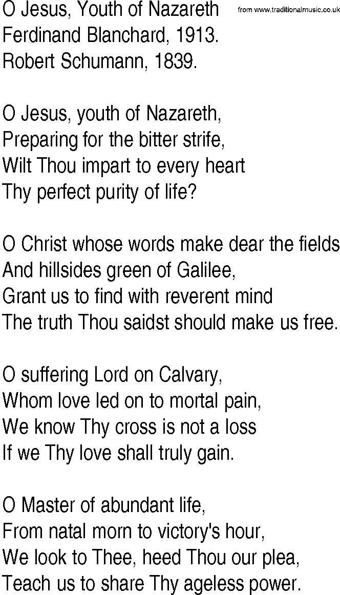 Hymn and Gospel Song: O Jesus, Youth of Nazareth by Ferdinand Blanchard lyrics