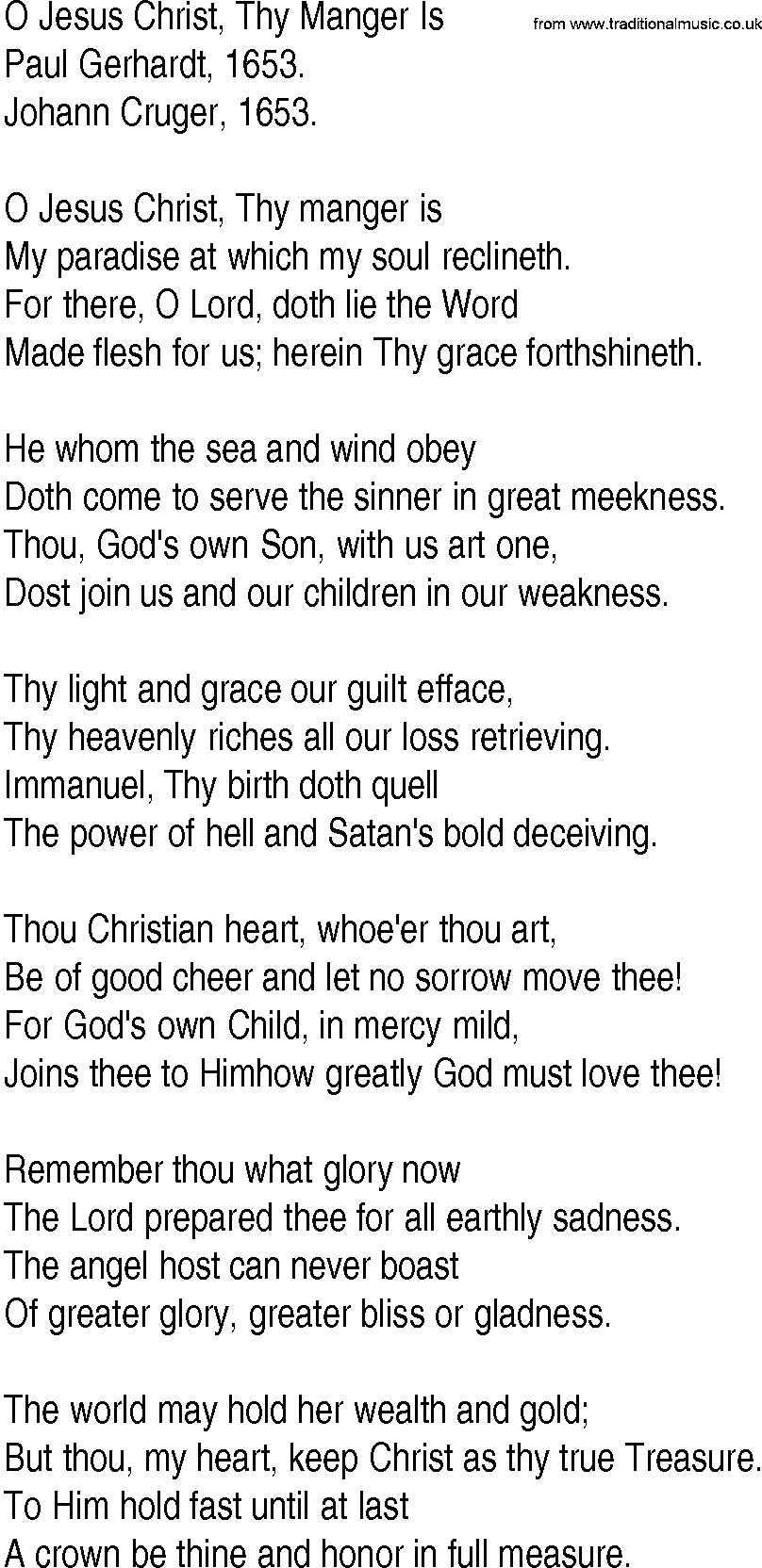 Hymn and Gospel Song: O Jesus Christ, Thy Manger Is by Paul Gerhardt lyrics
