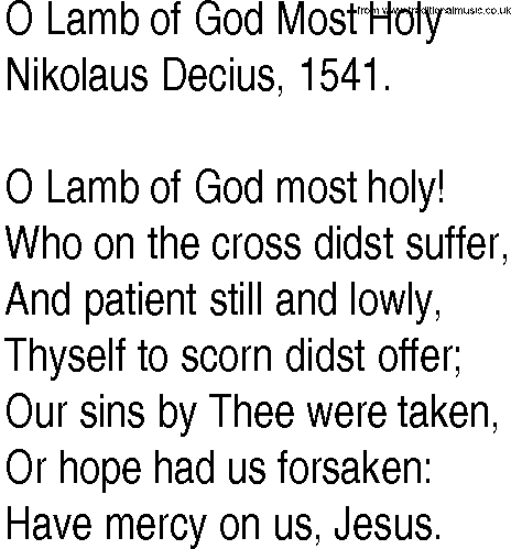 Hymn and Gospel Song: O Lamb of God Most Holy by Nikolaus Decius lyrics