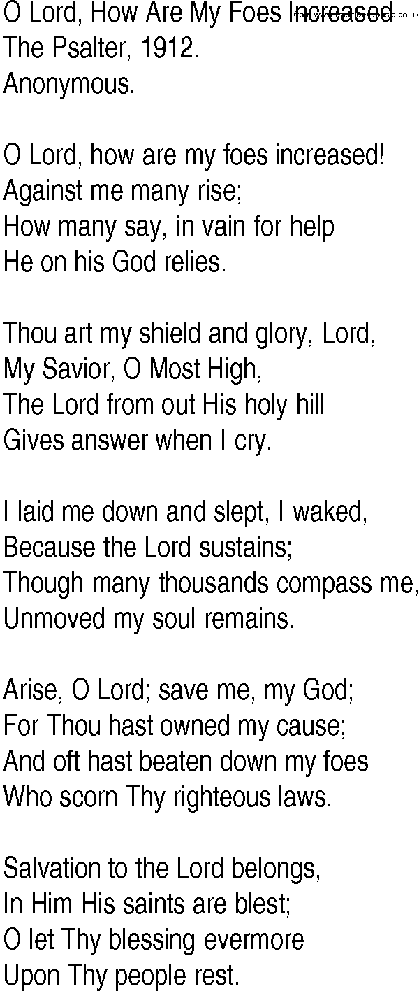 Hymn and Gospel Song: O Lord, How Are My Foes Increased by The Psalter lyrics